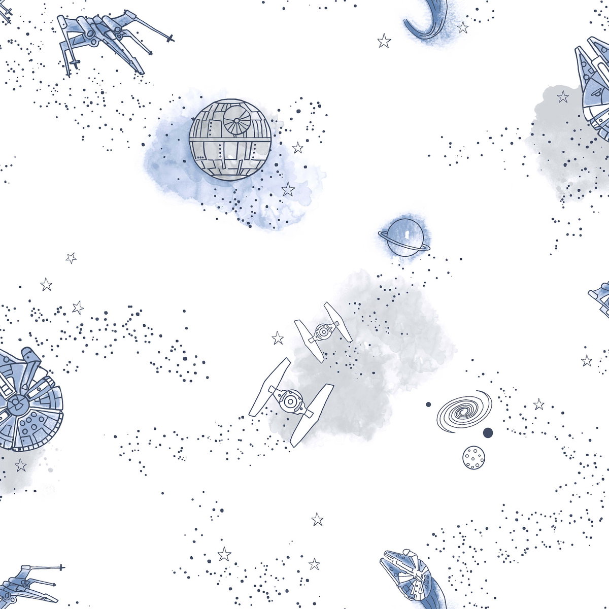 Star Wars: Good Night Galaxy Blue Wallpaper, by York Wall, 33' length x 1'8.5" width x 0.02" depth