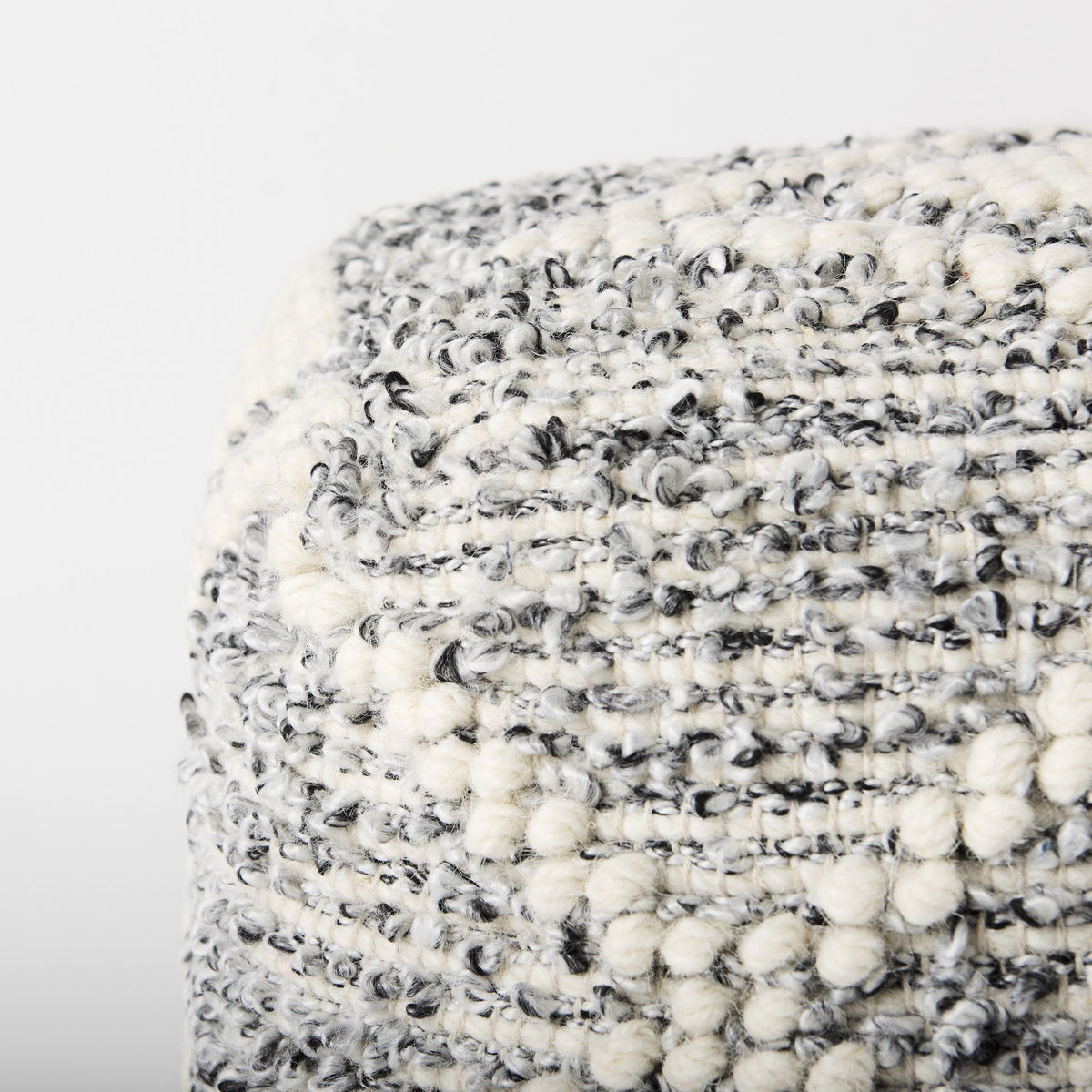 Ekiya   Black/White Yarn and Wool Patterened Pouf, Ottoman by Mercana, 16" length x 16" width x 16" height View 7