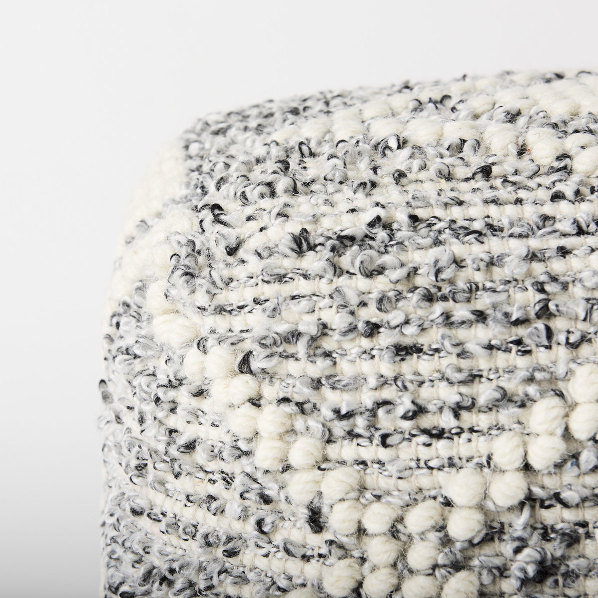 Ekiya   Black/White Yarn and Wool Patterened Pouf, Ottoman by Mercana, 16" length x 16" width x 16" height View 7