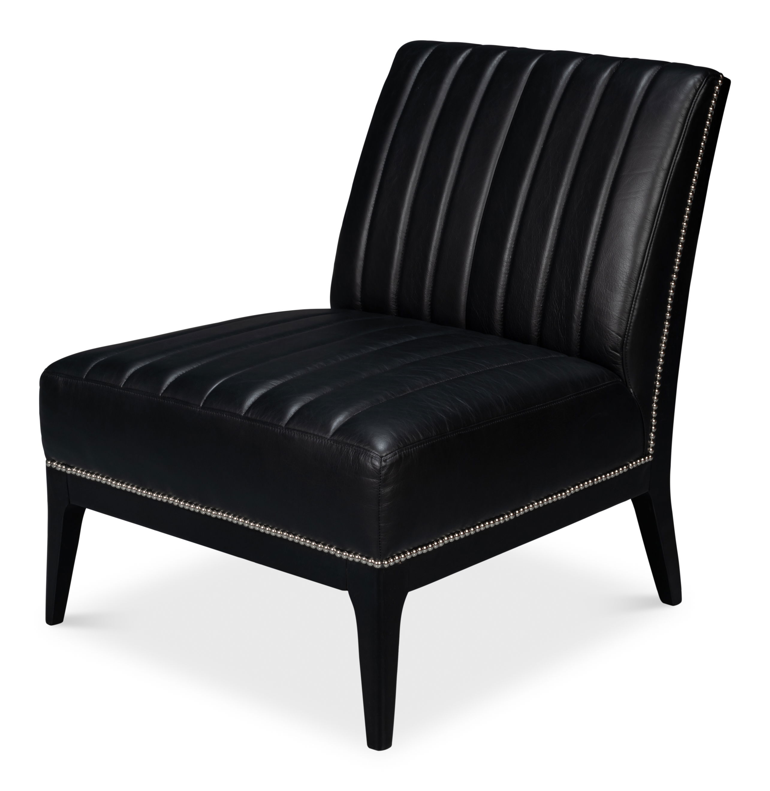 Agave Slipper Chair,Distilled Lthr, Blk, Seating by Sarreid, 27" length x 32" width x 33" height View 1