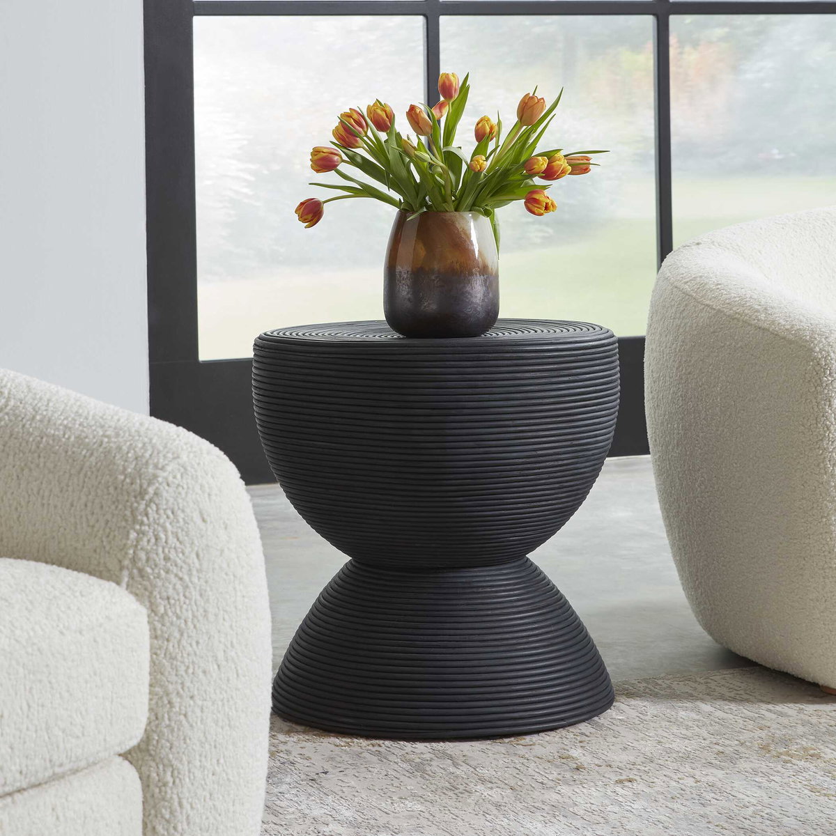 Bongo Black Rattan Side Table, Side & End Table by Uttermost, 22" width x 22" height x 22" depth View 5