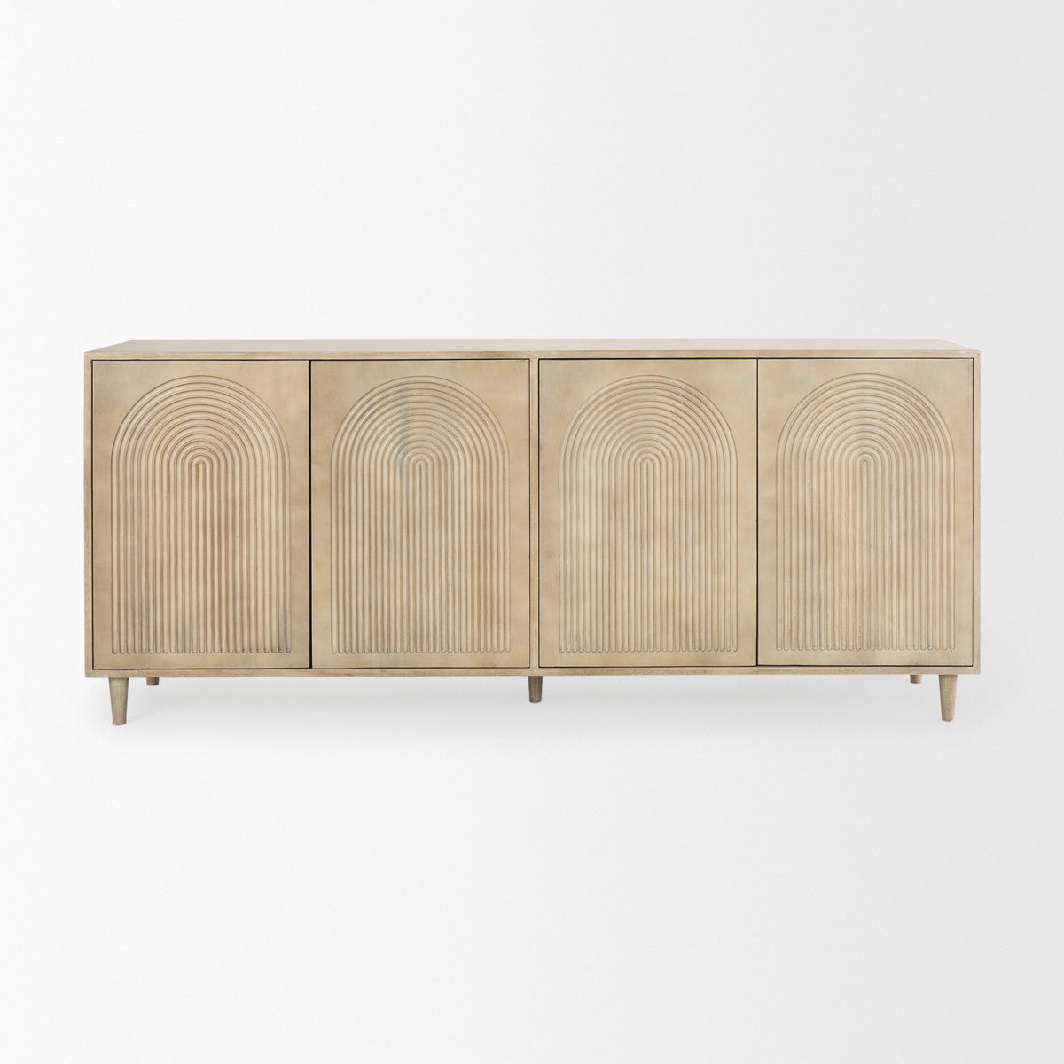 Tucker Light Brown Wood with Carved Arch Pattern 4 Door Sideboard, Sideboards & Buffet by Mercana, 71.75" length x 15" width x 30.25" height View 4
