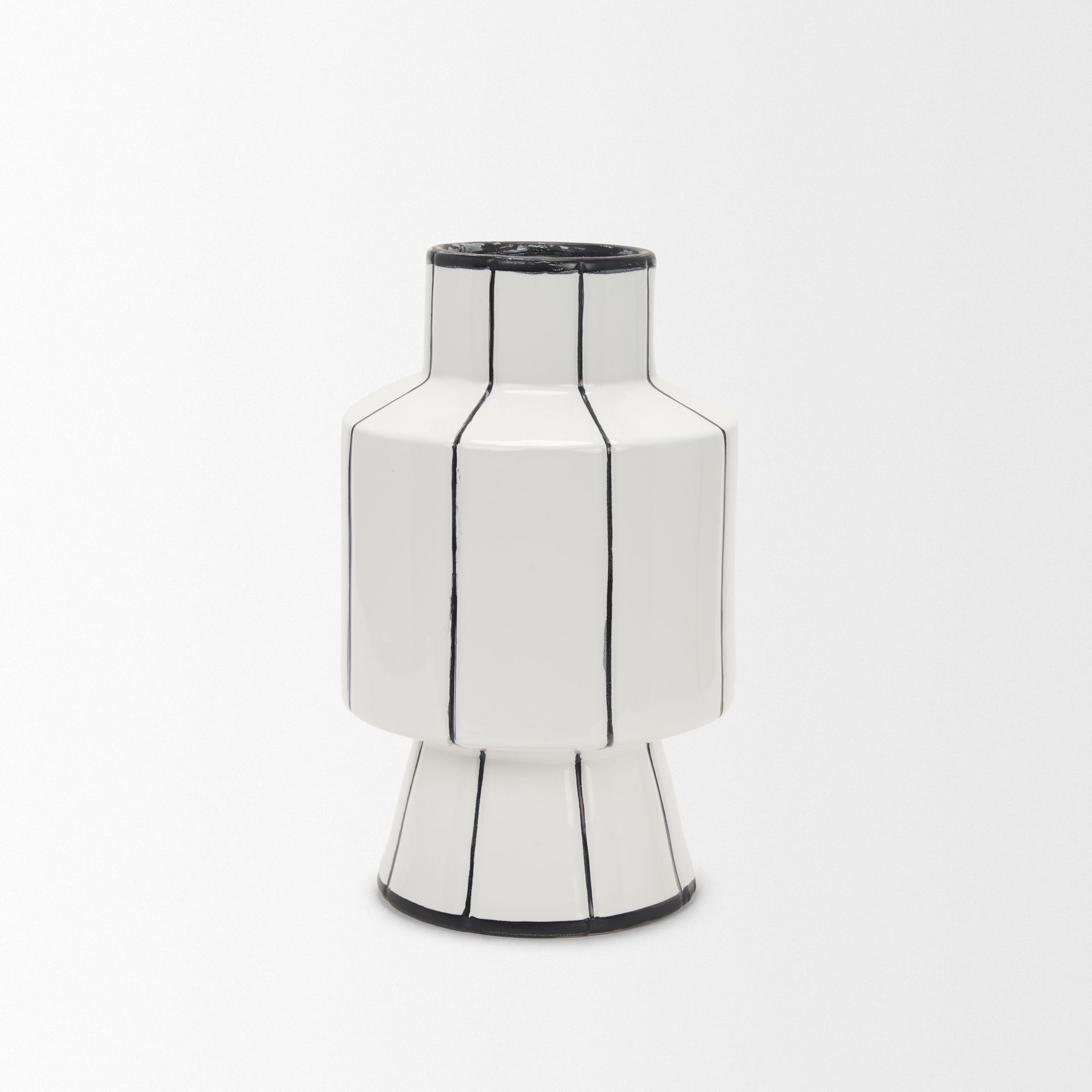 Dinah Small White with Black Stripes  Ceramic Vase, by Mercana, 8.07" length x 8.07" width x 12.99" height View 6