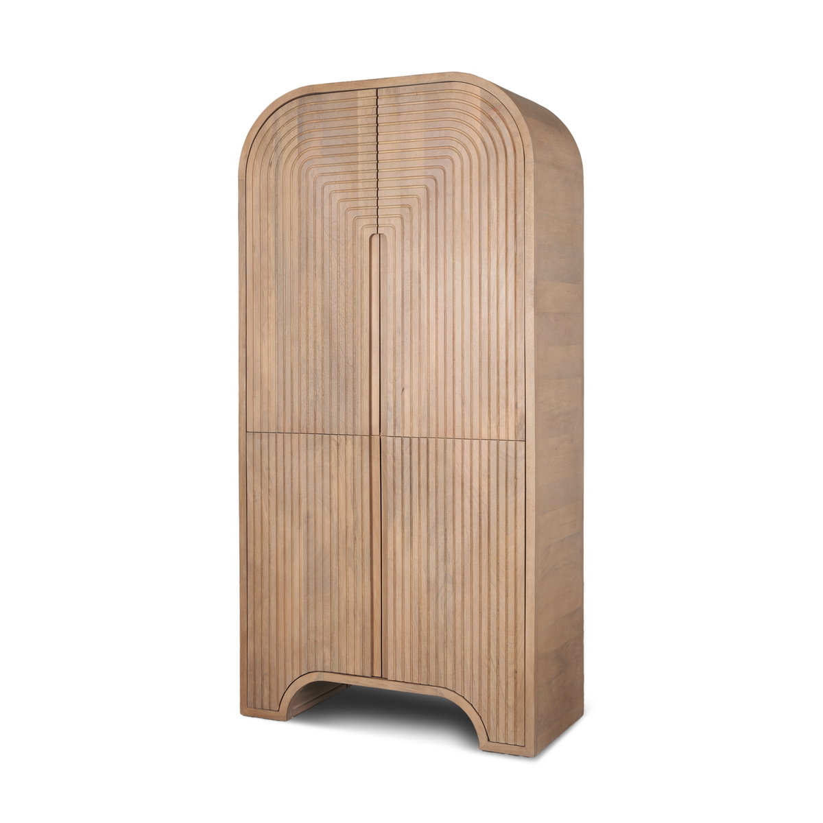 Sorina Reverse Fluted Light Brown Wood Curio Cabinet, Cabinets & Sideboard by Mercana, 36" length x 17" width x 72" height View 1