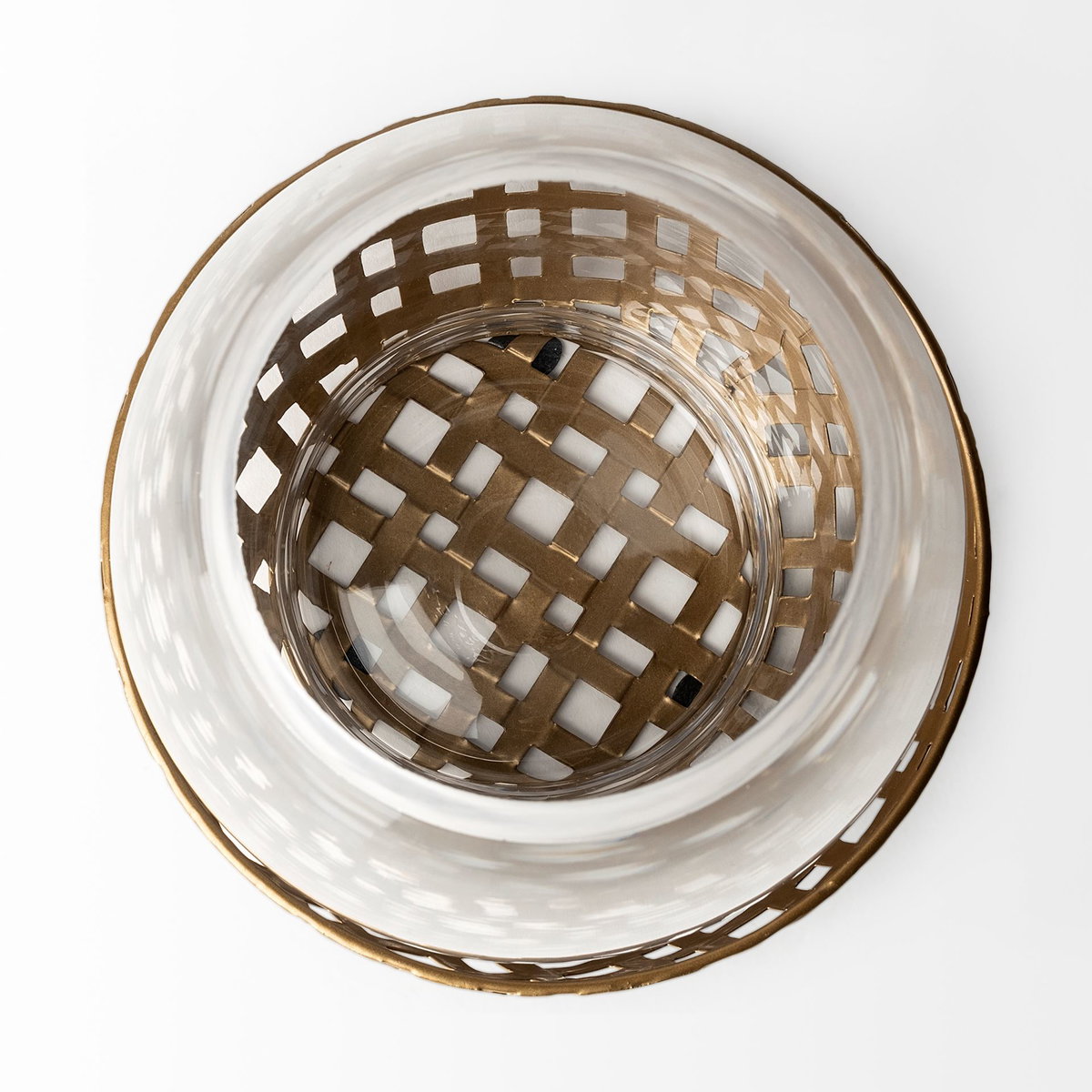 Reena I Small Gold Woven Metal Base Table Candle Holder, Candles & Candle Holder by Mercana, 6.3" length x 6.3" width x 7.87" height View 5