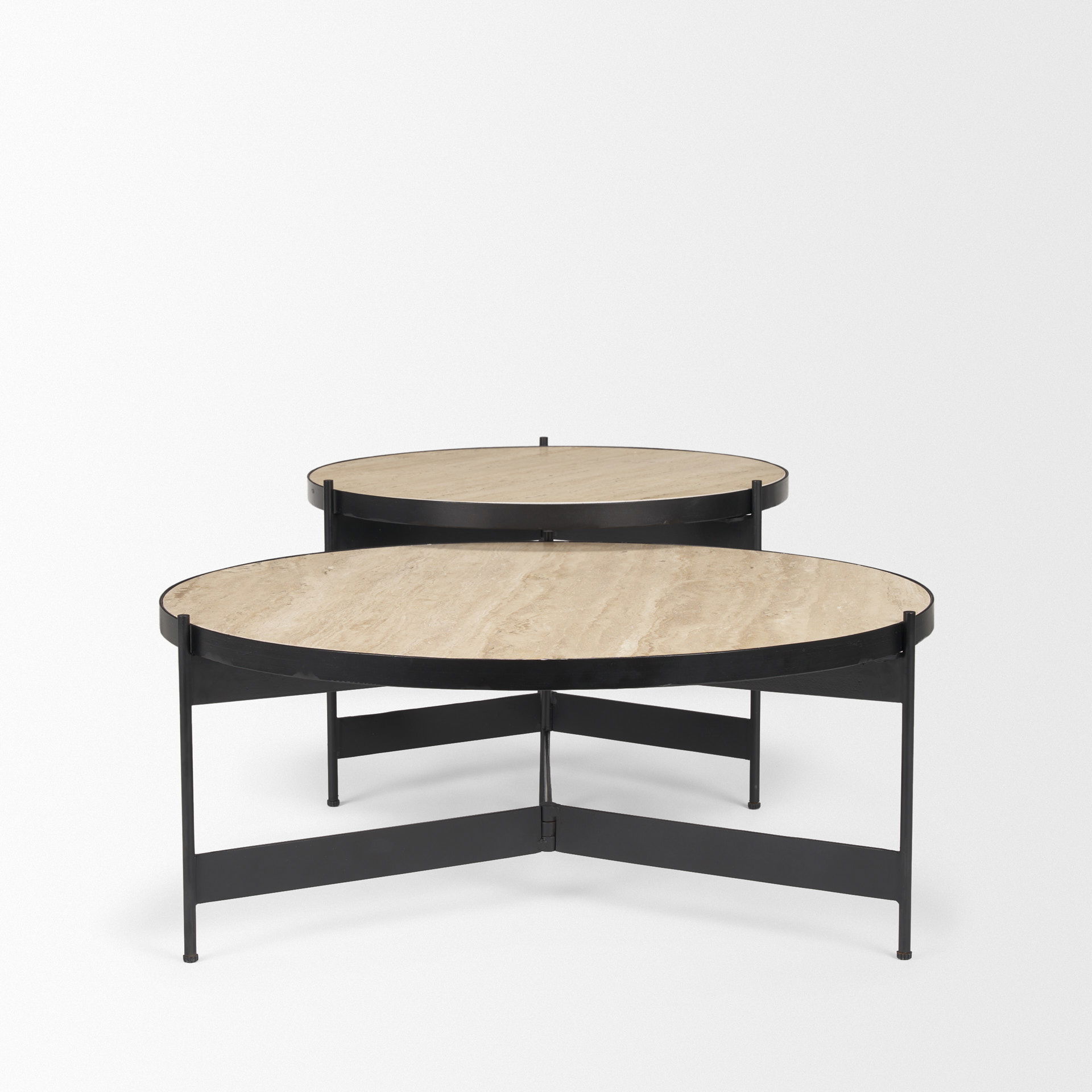 Wade Travertine Marble with Matte Black Metal Coffee Tables large image 