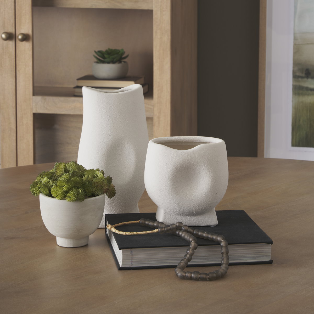 Darian Tall Textured Matte White Ceramic Vase, by Mercana, 5.71" length x 3.94" width x 11.02" height View 2