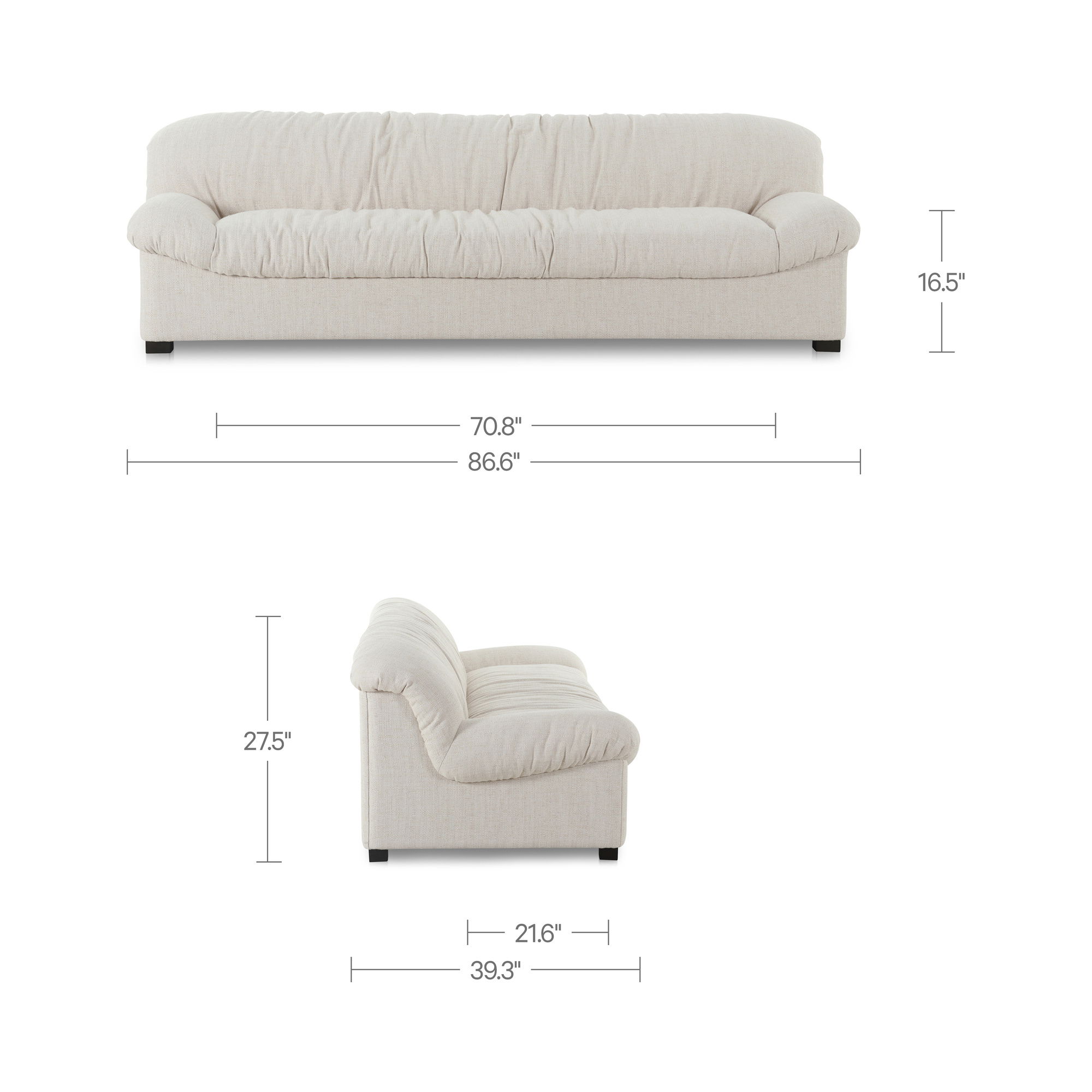 Halston Sofa Flecked Oat, Sofas & Sectional by Moe's Home, 86.6" width x 27.5" height x 39.3" depth View 10