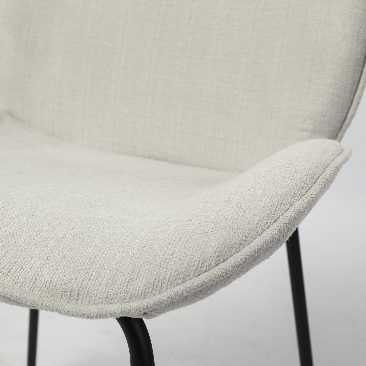 Inala Curved Back Dining Side Chair | White Fabric with Black Metal, Dining Chair by Mercana, 21.26" length x 25.59" width x 34.25" height View 11
