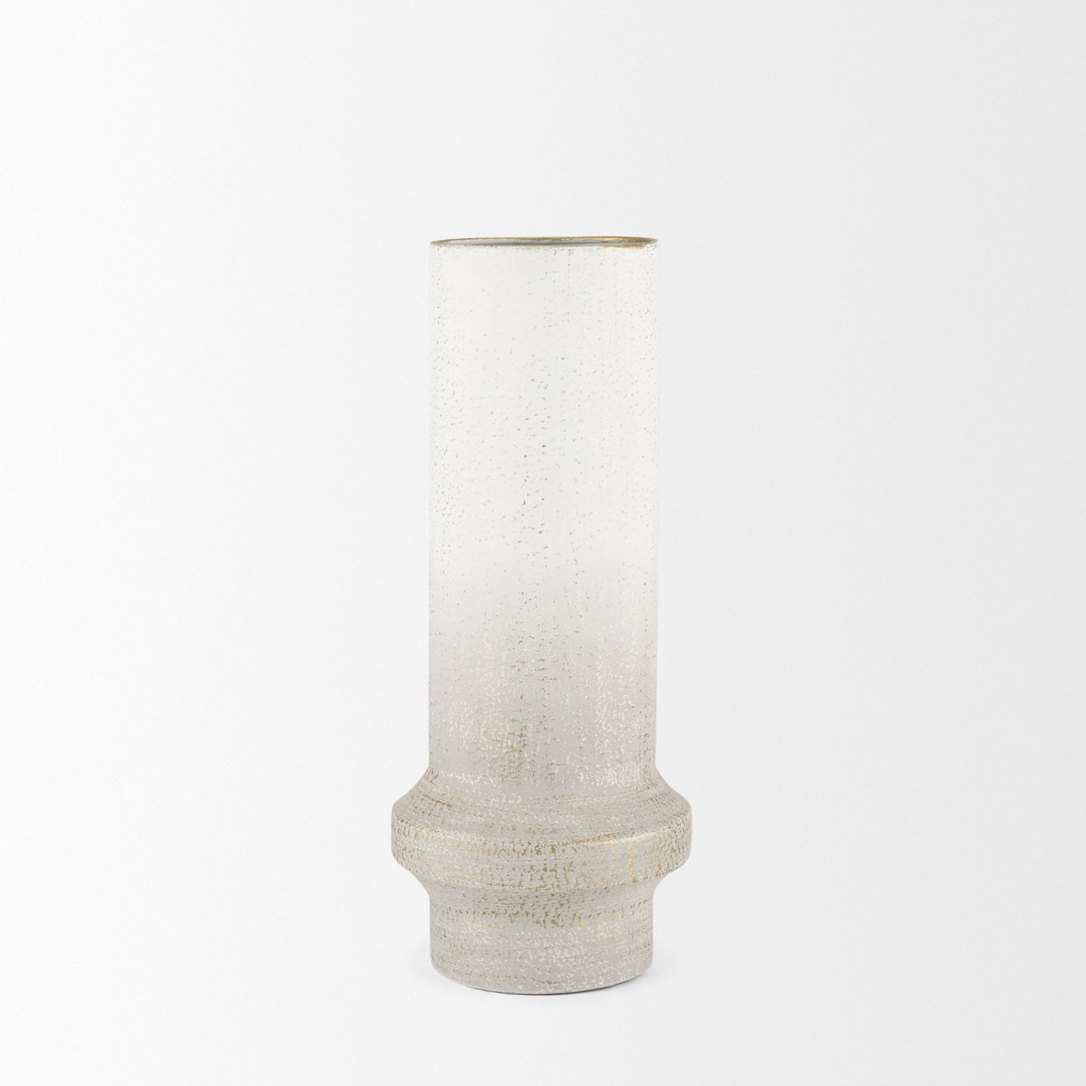 Tovah Medium Textured White with Gold Metal Vase, by Mercana, 6.69" length x 6.69" width x 16.34" height View 4