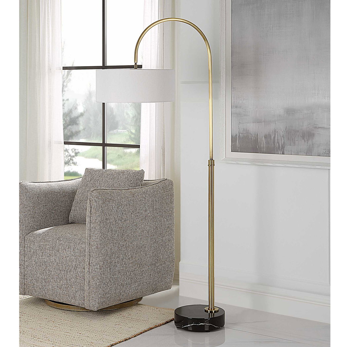 Huxford Brass Arch Floor Lamp, by Uttermost, 2'3" width x 5'8.5" height x 1'5" depth View 4