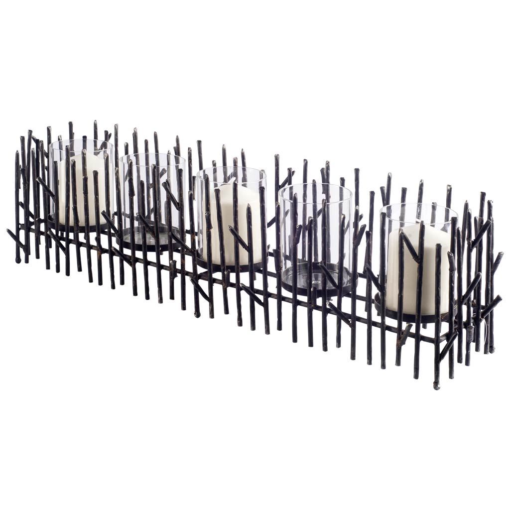 Mondavi Dark Metal Twigs Table Candle Holder, Candles & Candle Holder by Mercana, 7.48" length x 27.56" width x 7.6" height