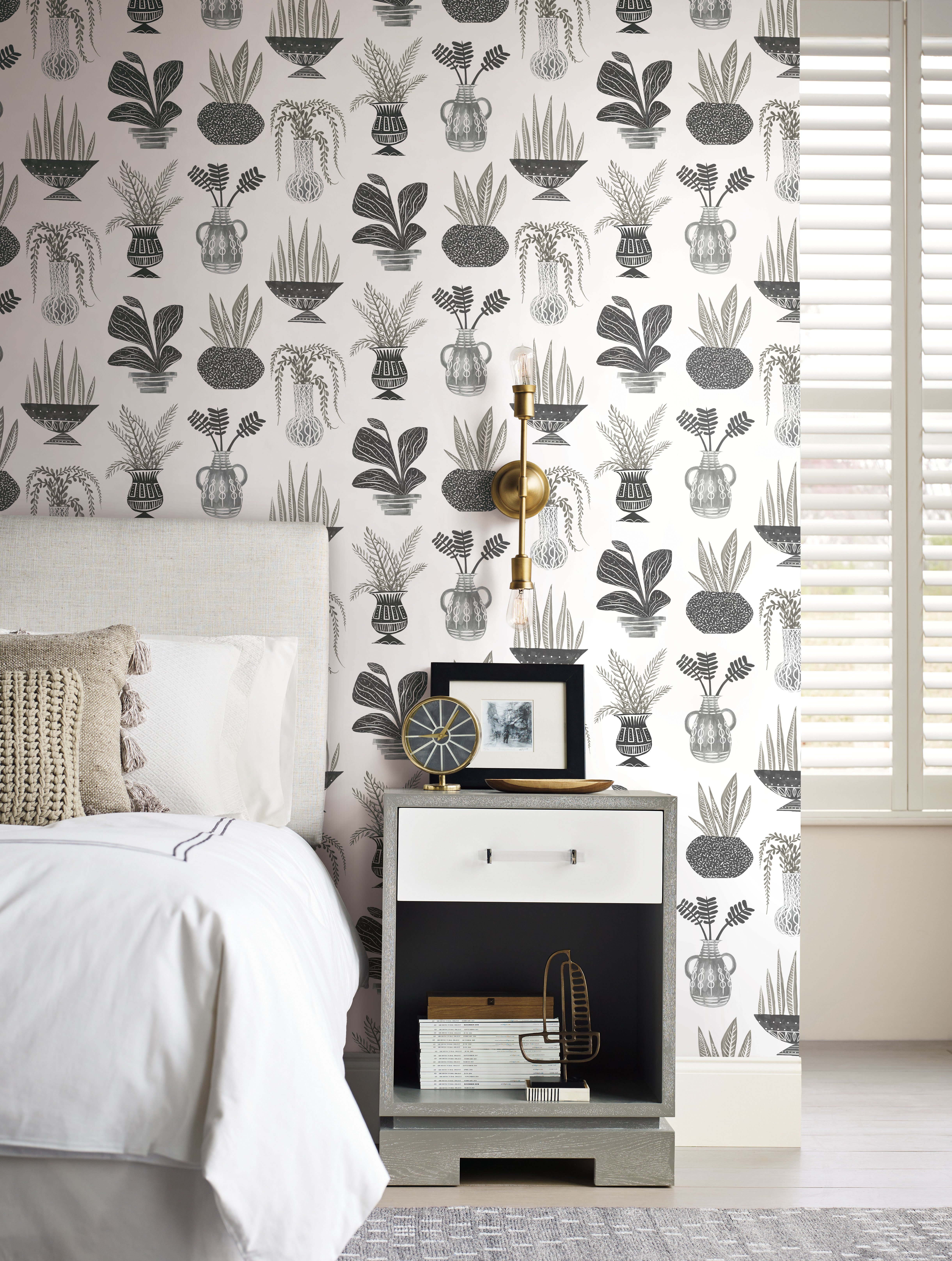 Plant Party Black Peel & Stick Wallpaper, by York Wall, 20' length x 1'8.5" width x 0.02" depth View 3