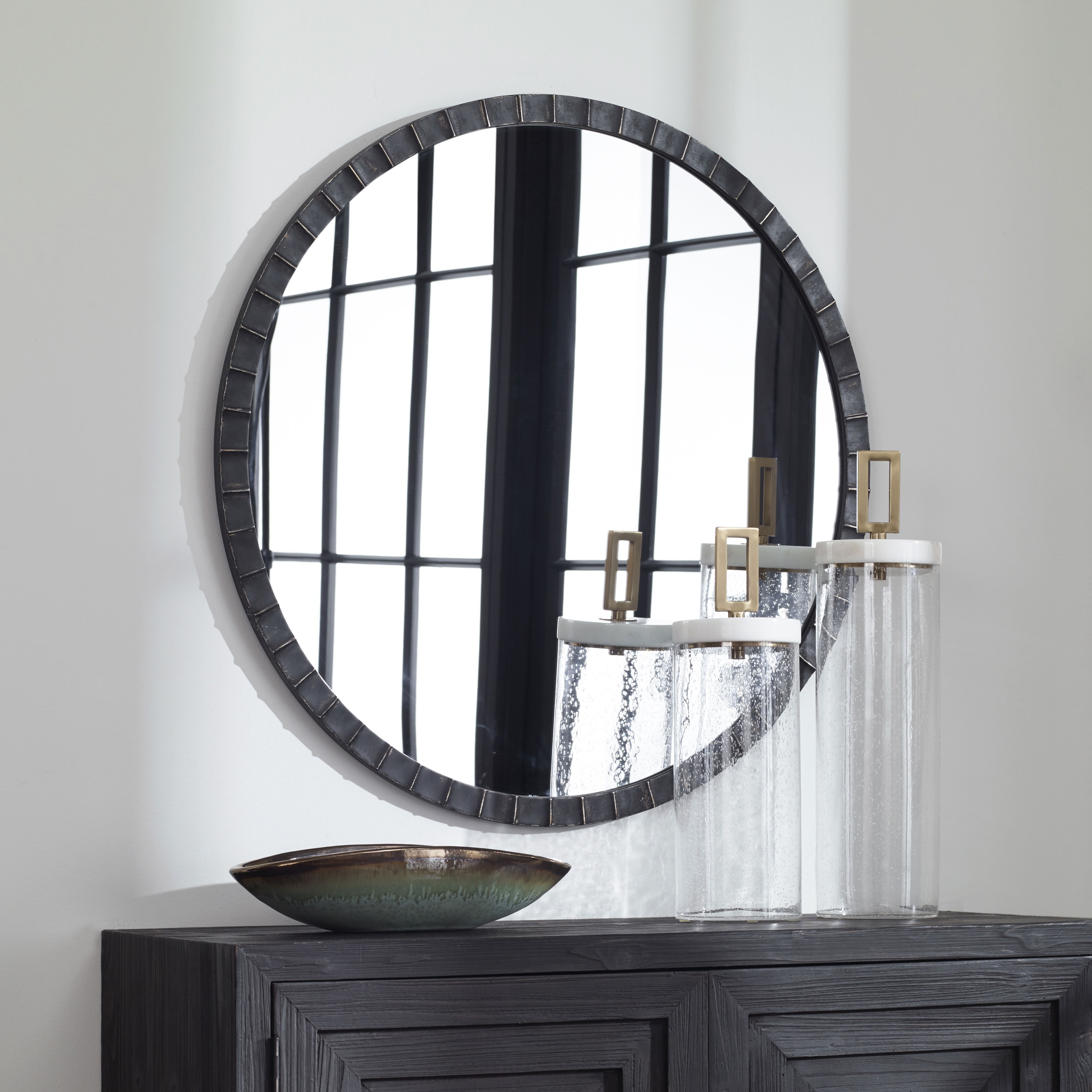 Dandridge Round Industrial Mirror, by Uttermost, 34" width x 34" height x 1" depth View 2