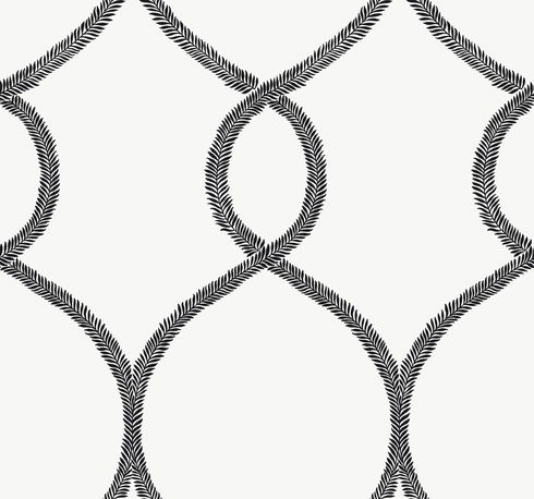 Laurel Leaf Ogee Black Wallpaper