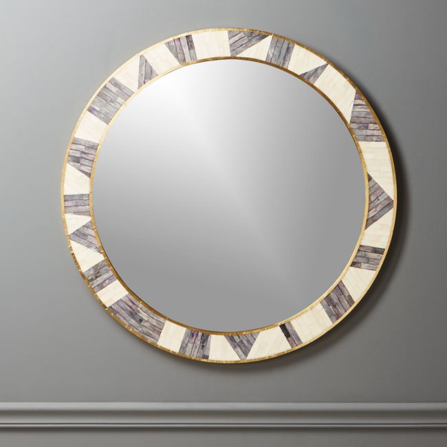 Online Designer Hallway/Entry Grace Bone Inlay Round Wall Mirror 32