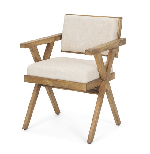 Topanga Open Back Dining Arm Chair | Cream Fabric with Wooden