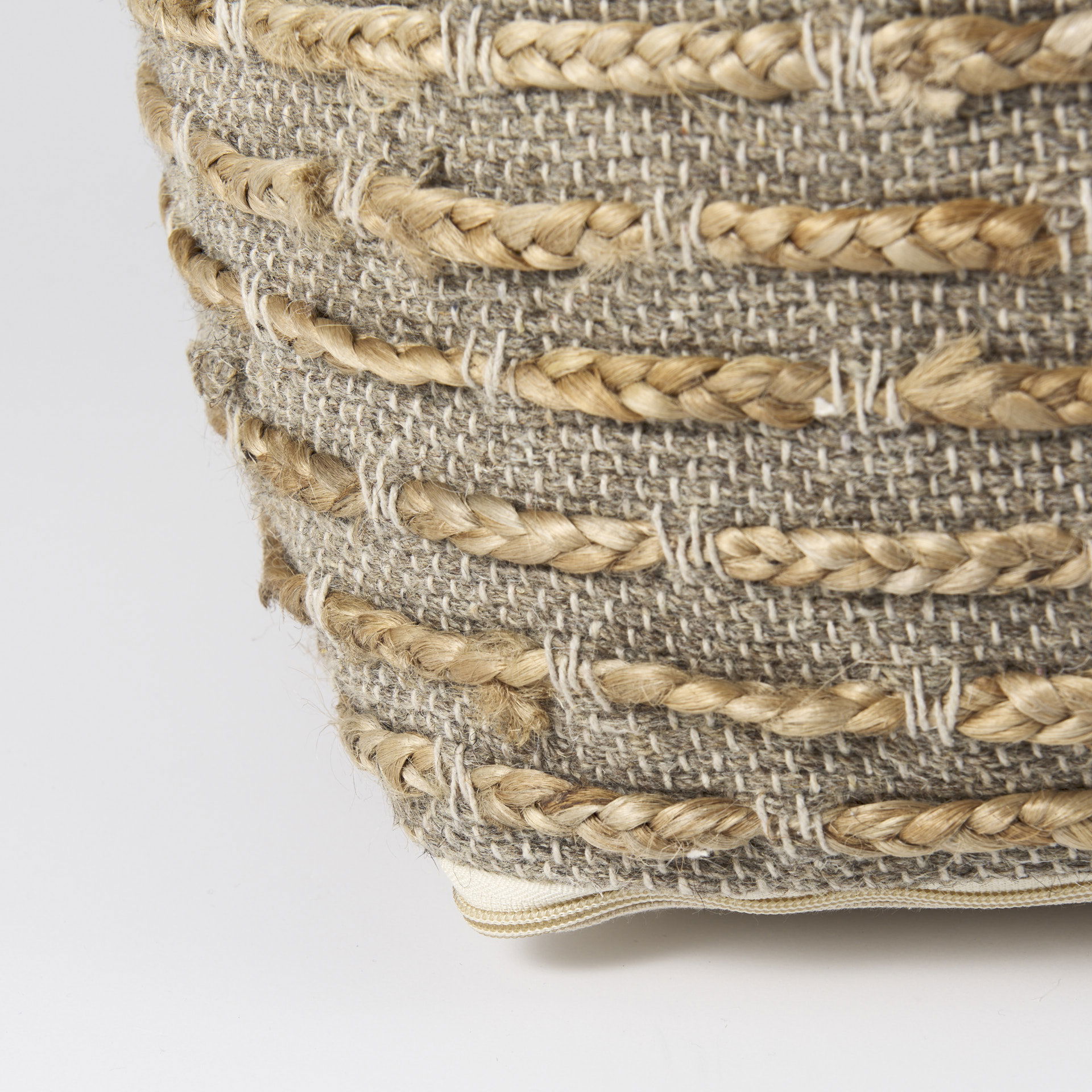 Binita    Gray/Brown Hemp Wool and Cotton Pouf, Ottoman by Mercana, 16" length x 16" width x 16" height View 10