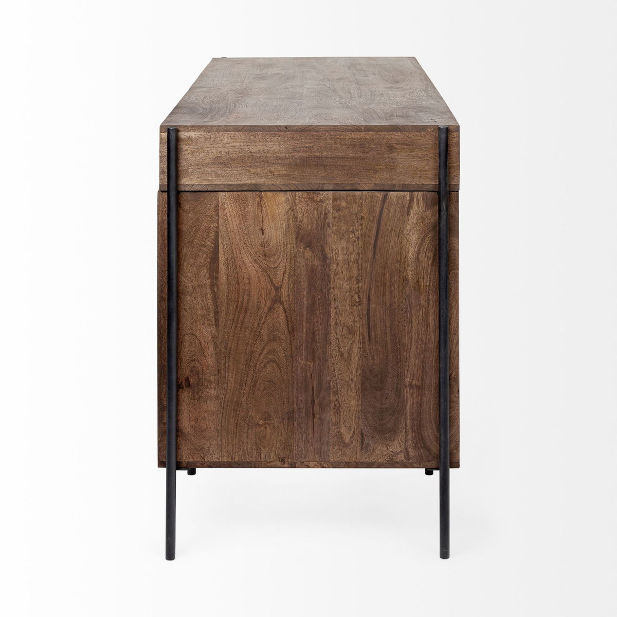 Glenn VII 56L x 22W Dark Brown Wood with Black Iron Frame, 3 Drawer Office Desk, by Mercana, 55.5" length x 22" width x 31" height View 6