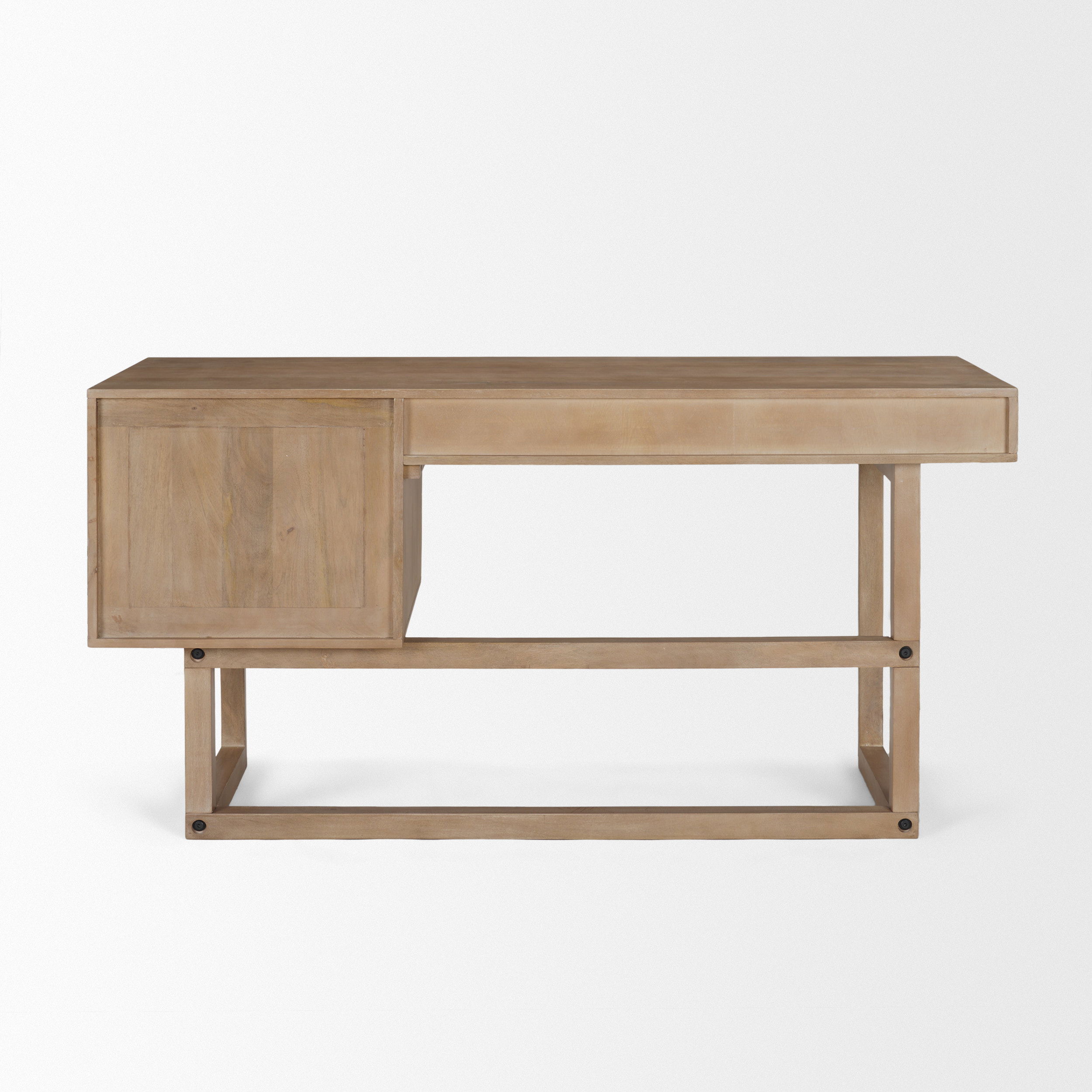 Grier 60' Light Brown Solid Wood with Cane Office Desk, by Mercana, 62" length x 22.75" width x 30" height View 8