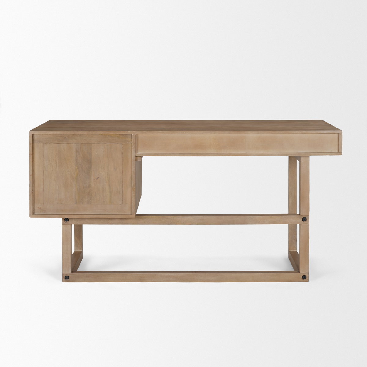 Grier 60' Light Brown Solid Wood with Cane Office Desk, by Mercana, 62" length x 22.75" width x 30" height View 8