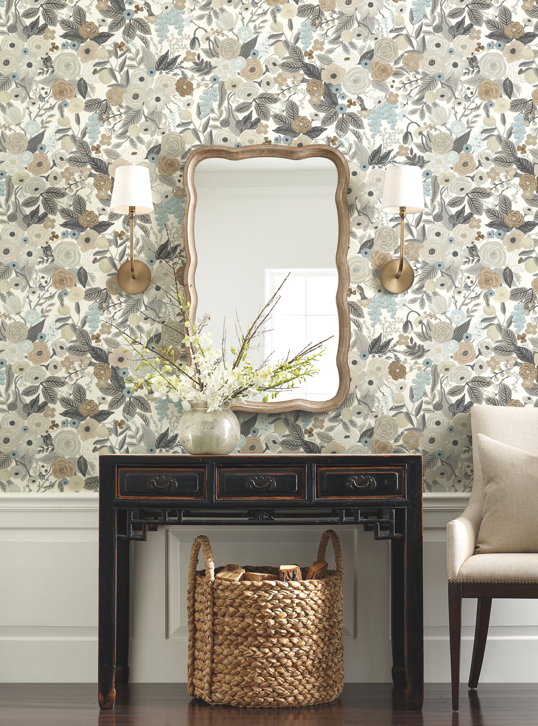 Garden Party Off White & Brown Peel & Stick Wallpaper, by York Wall, 20' length x 2'3" width x 0.02" depth View 2