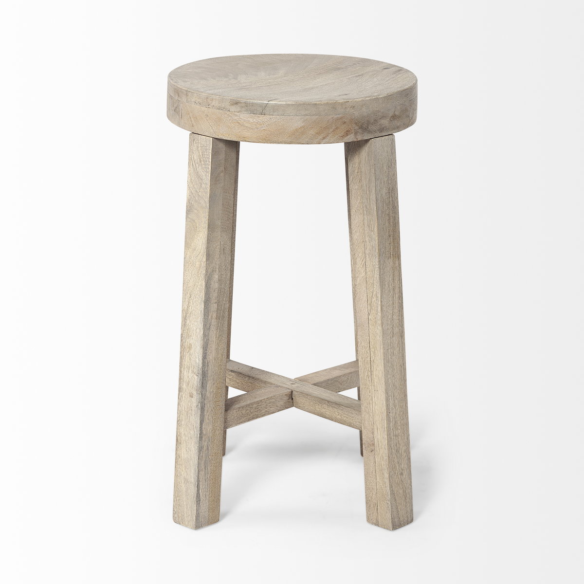 Brahma Backless 26in Seat Counter Stool | White Washed Wood, Counter & Bar Stool by Mercana, 14.5" length x 14.5" width x 26" height View 6