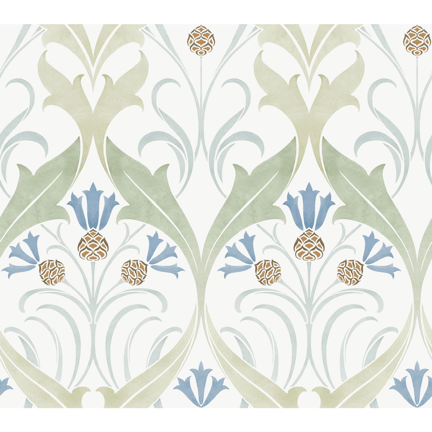 Pine Cone Ribbon Green & Blue Metallic Wallpaper large image 