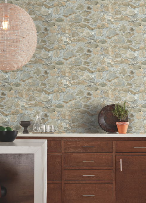 Field Stone Grasscloth Tan & Grey Wallpaper