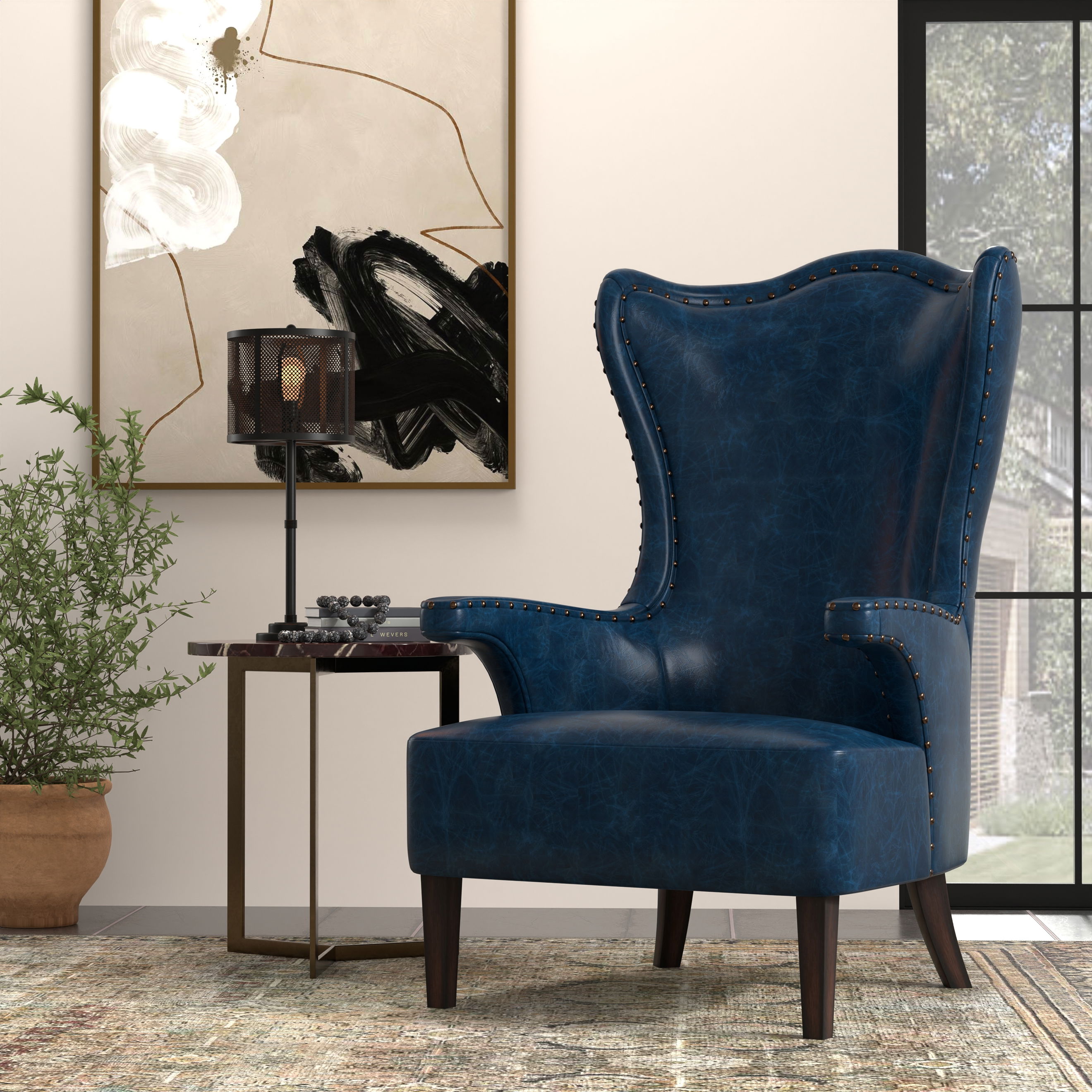 Drake Distilled Leather Chair, Blue large image 