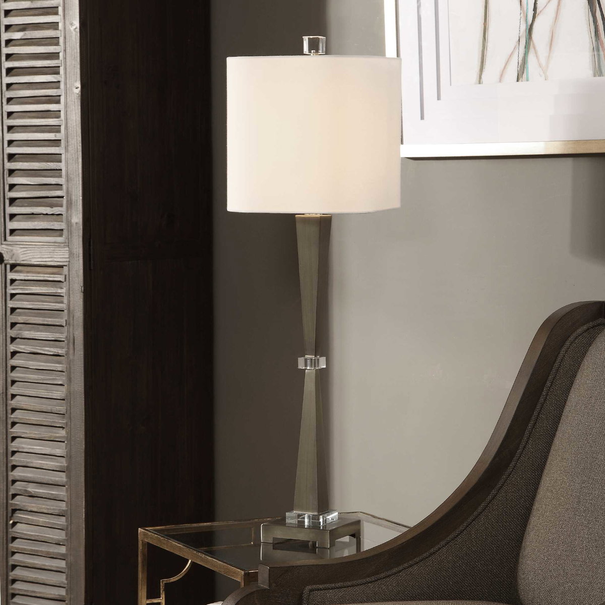 Niccolai Antiqued Nickel Lamp, Table Lamp by Uttermost, 11" width x 36" height x 11" depth View 2