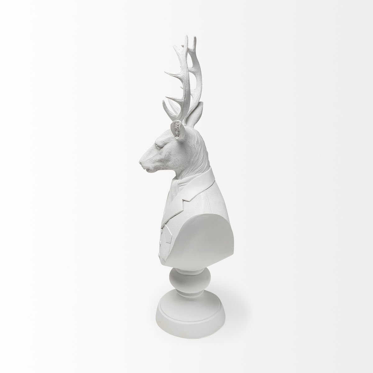 Mozart 22.5H White Painted Resin Deer In A Suit Bust, Decorative Object by Mercana, 8.27" length x 6.89" width x 23.23" height View 4