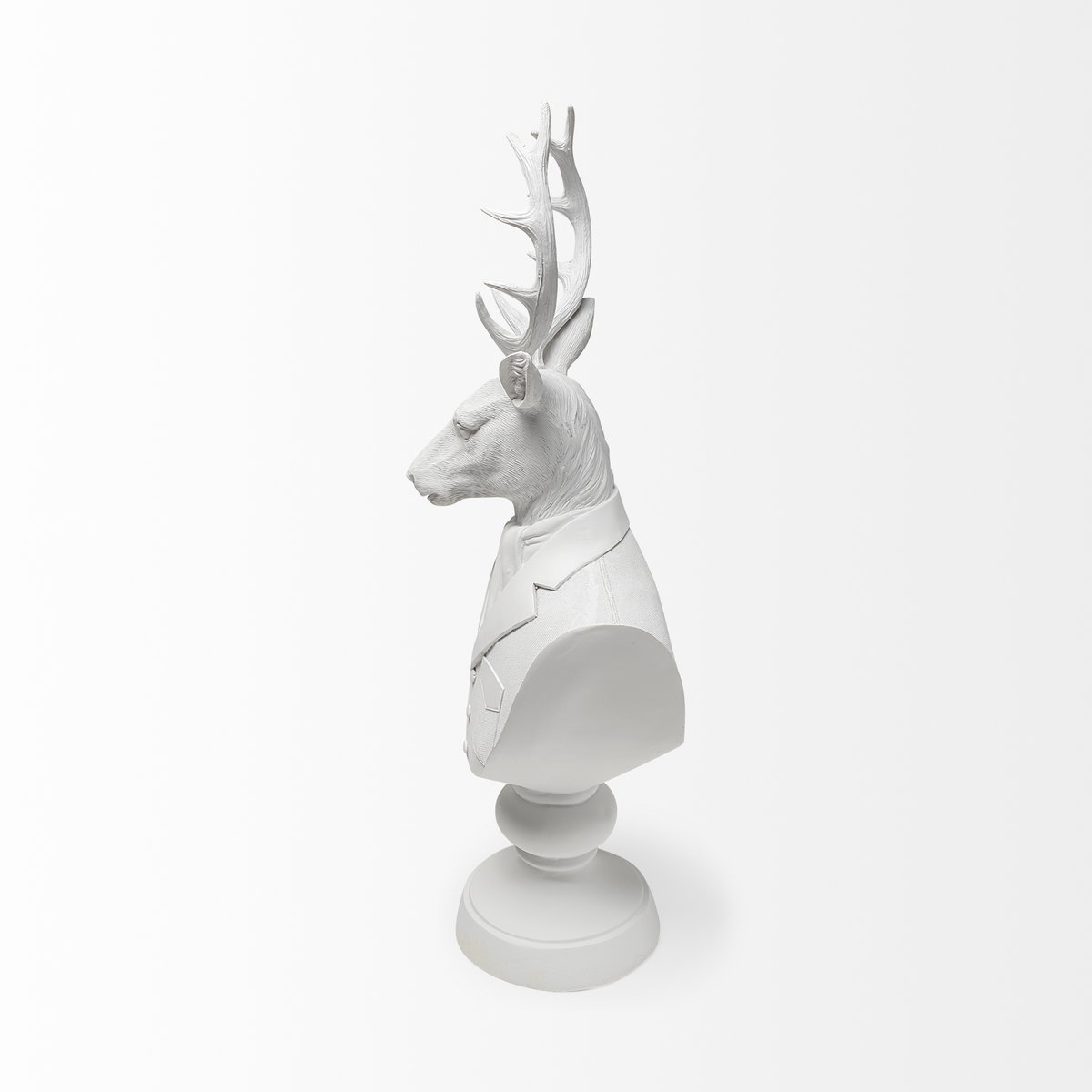 Mozart 22.5H White Painted Resin Deer In A Suit Bust, Decorative Object by Mercana, 8.27" length x 6.89" width x 23.23" height View 4