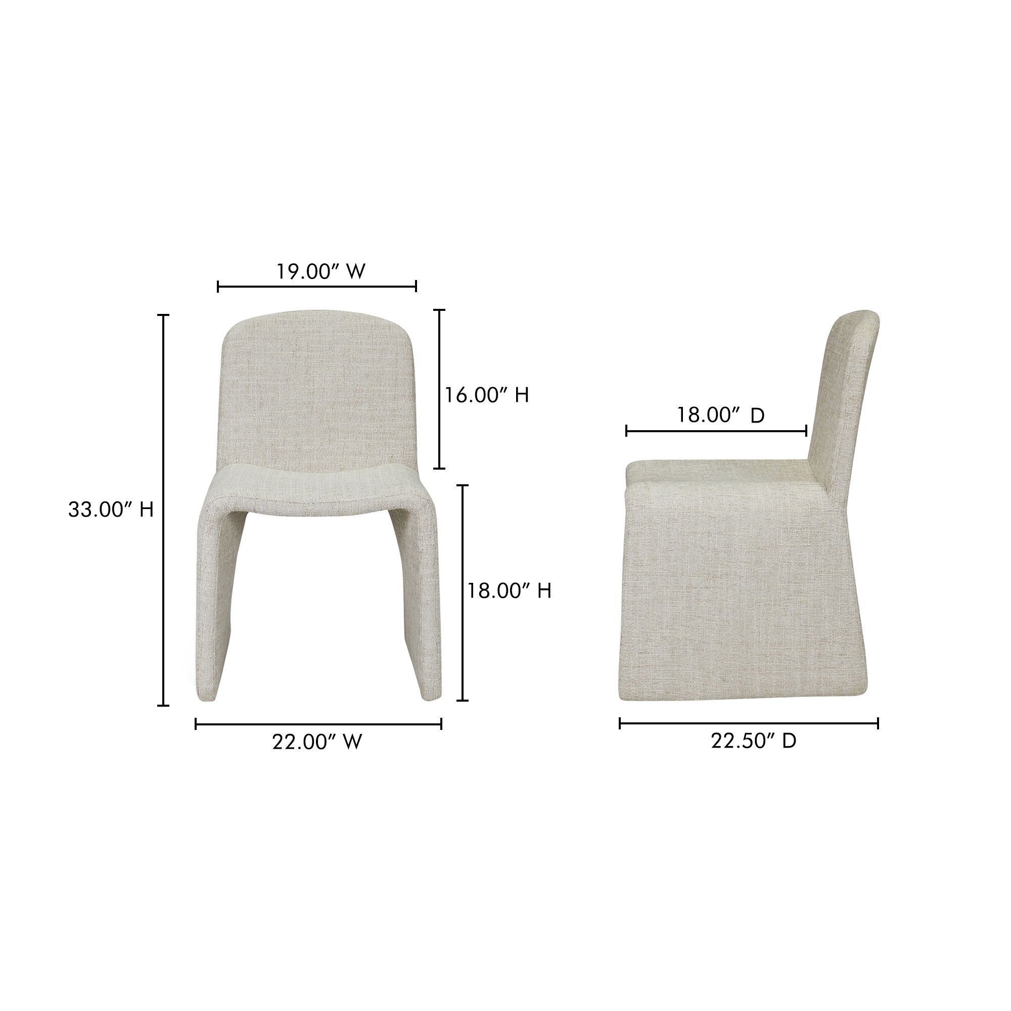 Ella Dining Chair Heather Beige, by Moe's Home, 22" width x 33" height x 22.5" depth View 7