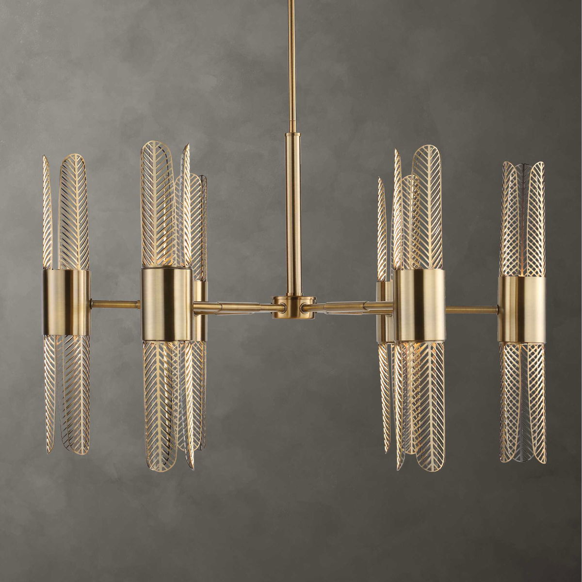 Cret 12 Light Brass Chandelier, by Uttermost, 31" width x 20.62" height x 31" diameter x 31" depth View 2