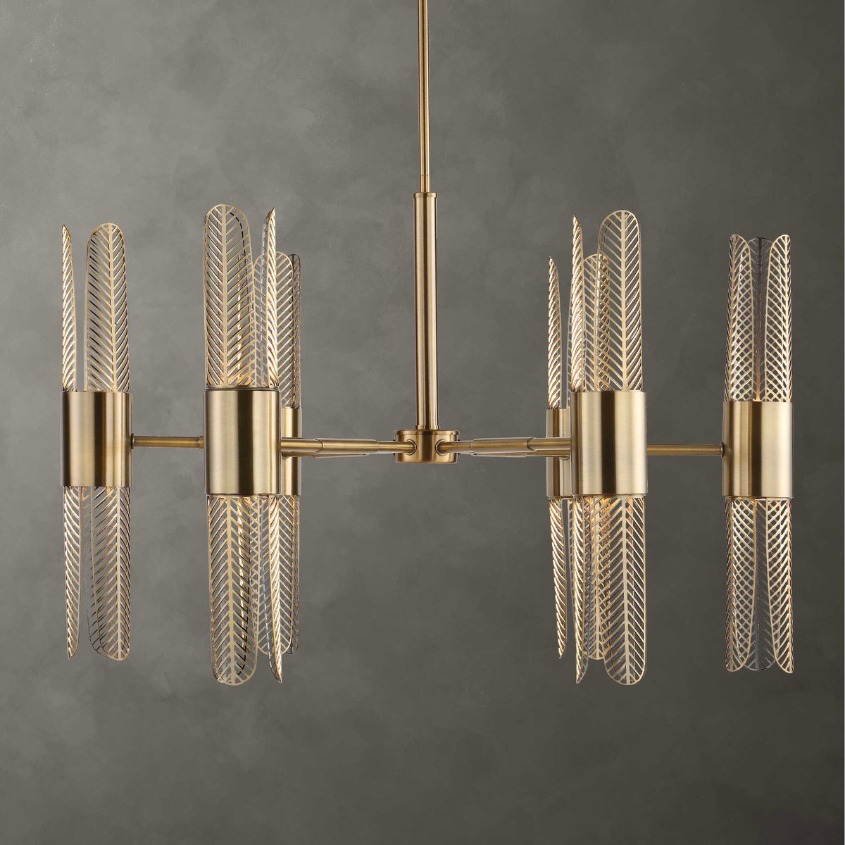 Cret 12 Light Brass Chandelier, by Uttermost, 31" width x 20.62" height x 31" diameter x 31" depth View 2