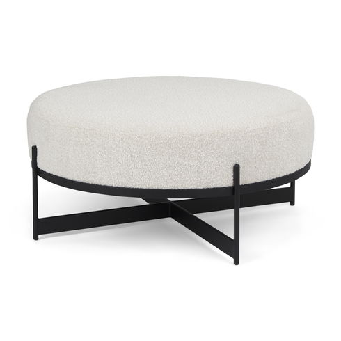 Amelia  Cream Boucle with Black Metal Upholstered Ottoman