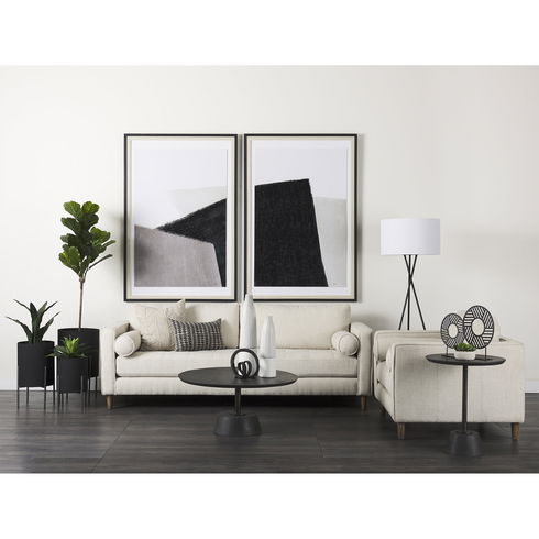 Maxwell 34L x 34W x 16H Dark Brown Wood with Black Metal Pedestal Base Round Coffee Table