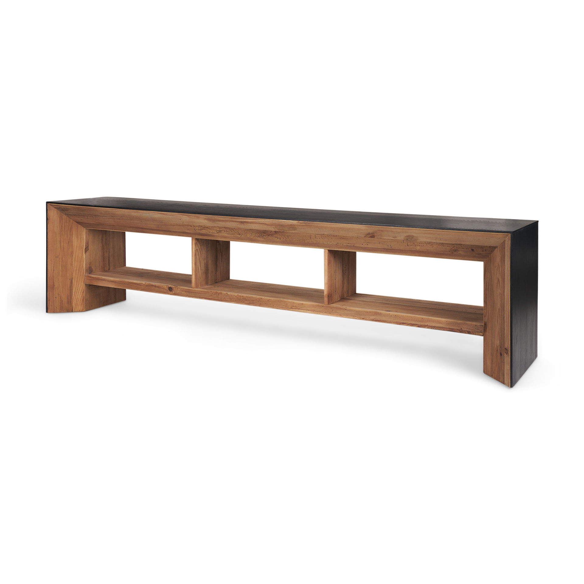 Tabor Natural Wood with Black Oak Waterwall Media Console, by Mercana, 94" length x 19" width x 24" height View 1