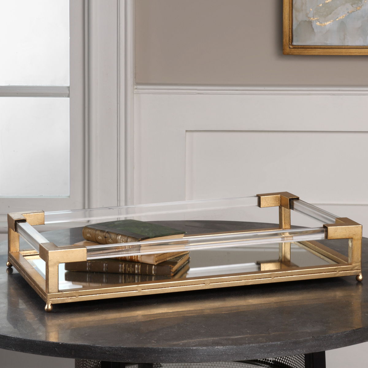 Balkan Mirrored Tray, Decorative Tray by Uttermost, 24.25" width x 4.5" height x 14.5" depth View 5