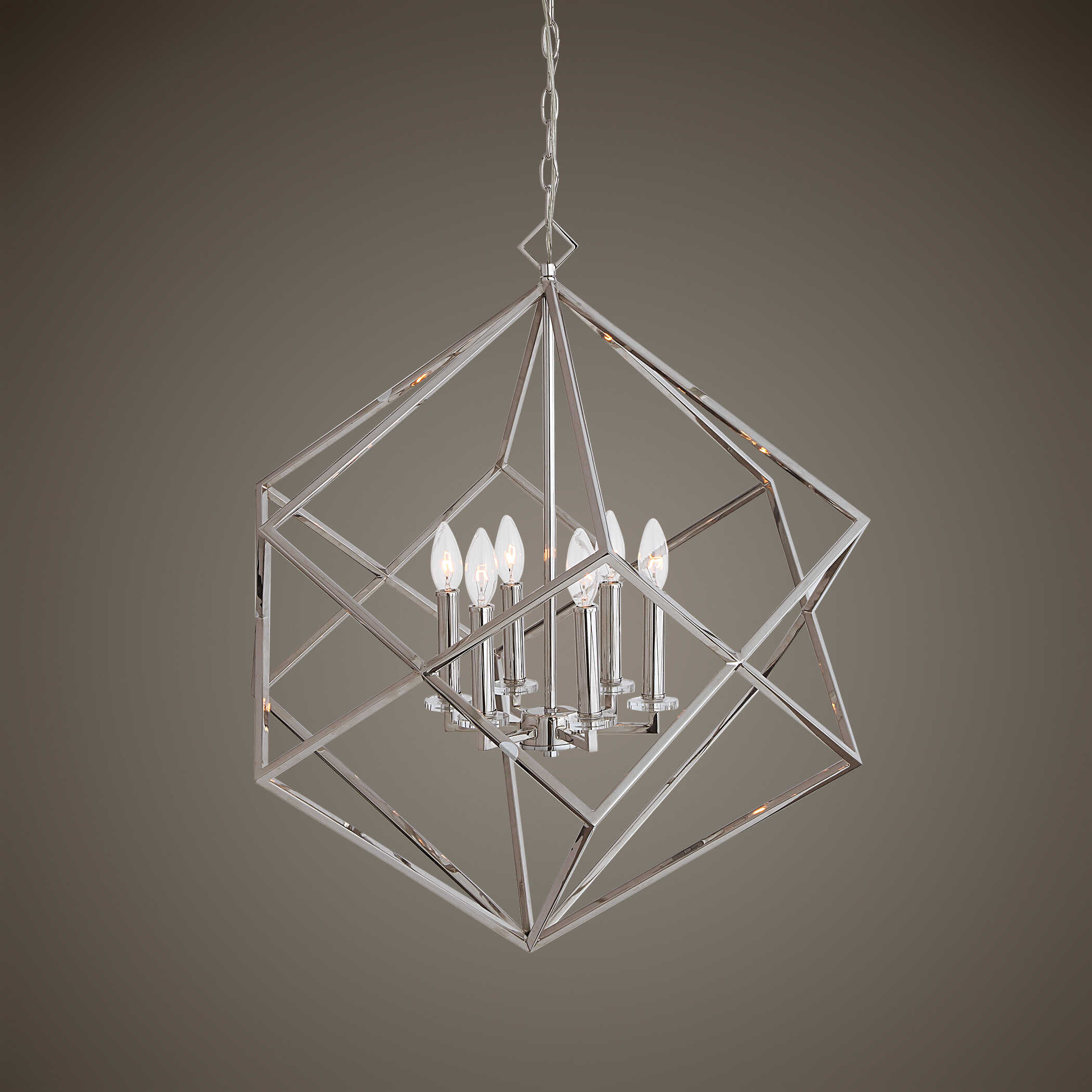 Euclid 6 Light Nickel Cube Pendant, Ceiling Light by Uttermost, 26" width x 30.25" height x 26" diameter x 26" depth View 6
