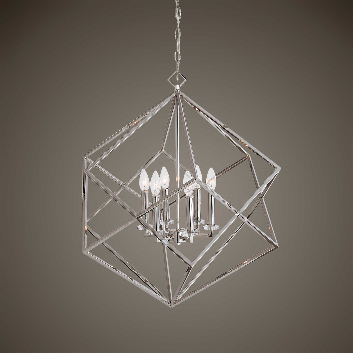 Euclid 6 Light Nickel Cube Pendant, Ceiling Light by Uttermost, 26" width x 30.25" height x 26" diameter x 26" depth View 6