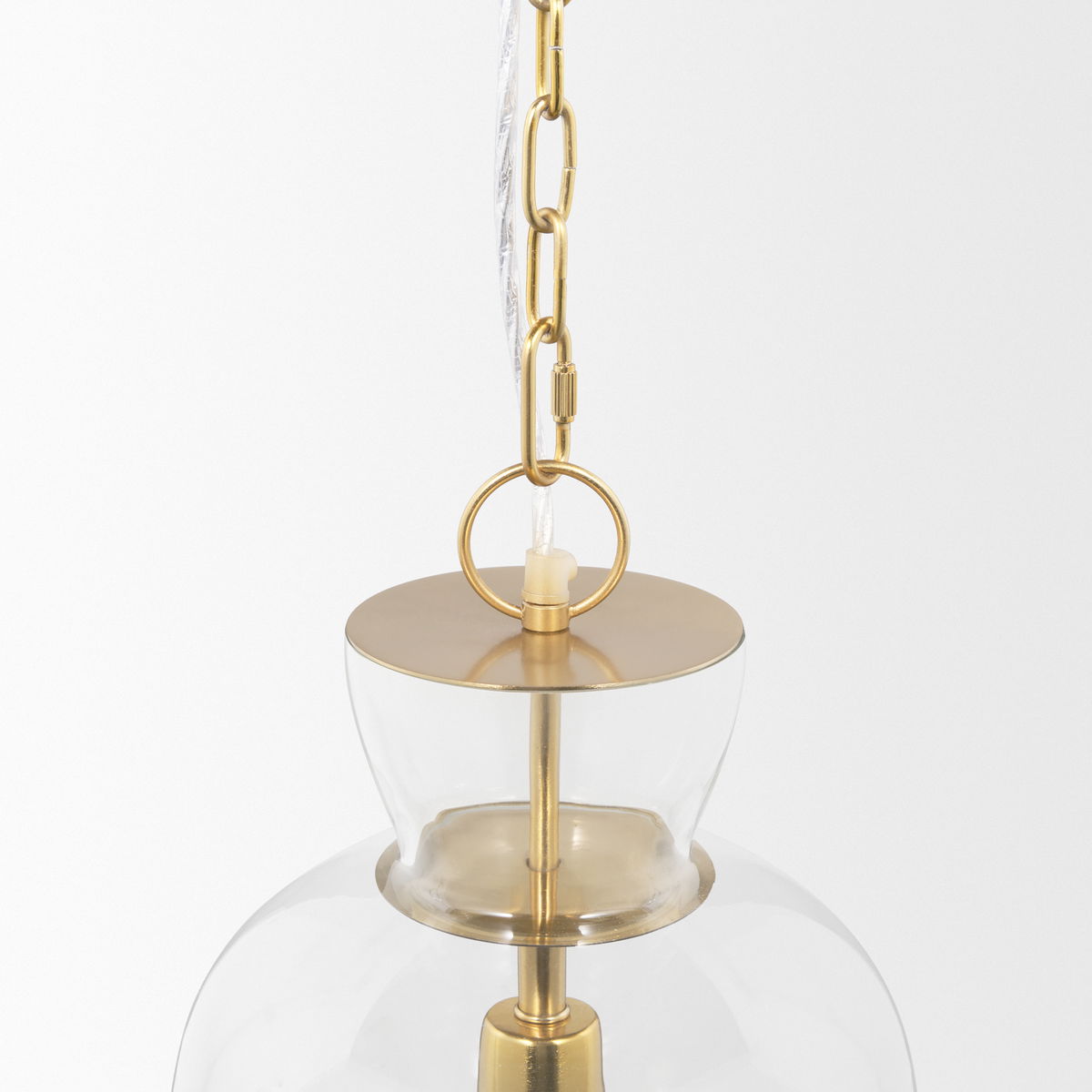 Sadah Tall Clear Blown Glass with Gold Metal Pendant Light, by Mercana, 11.25" length x 11.25" width x 21" height View 6