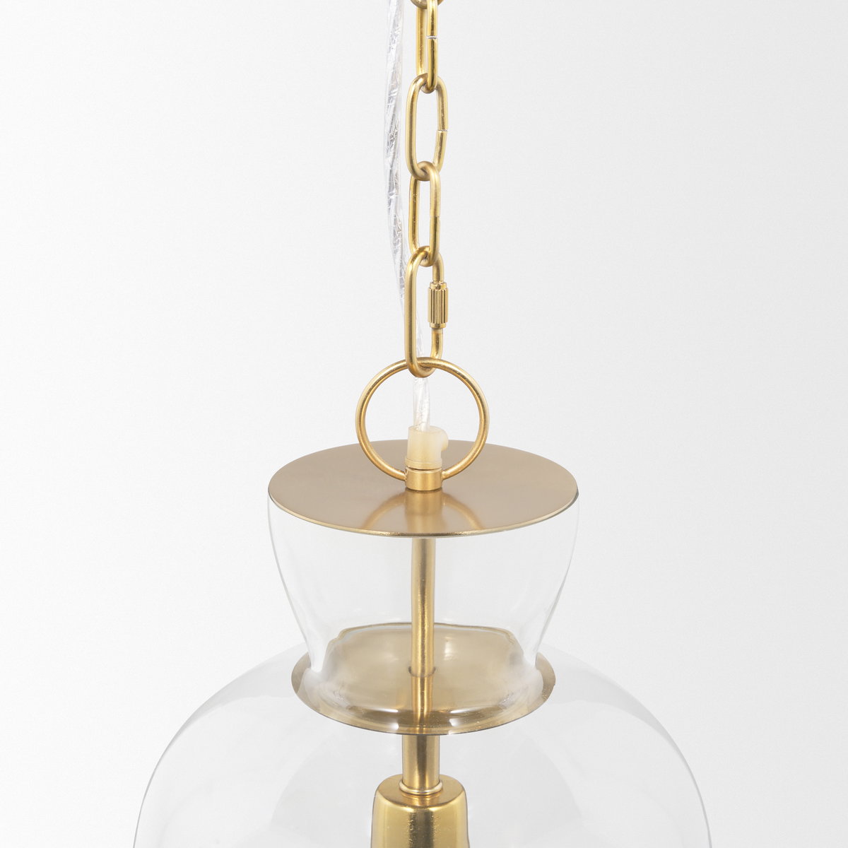 Sadah Tall Clear Blown Glass with Gold Metal Pendant Light, by Mercana, 11.25" length x 11.25" width x 21" height View 6