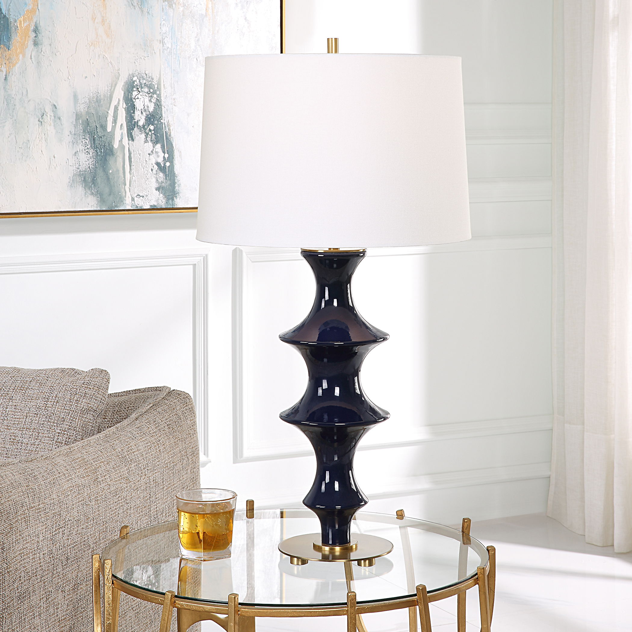 Coil Sculpted Blue Table Lamp, by Uttermost, 15" width x 28.75" height x 15" depth View 2