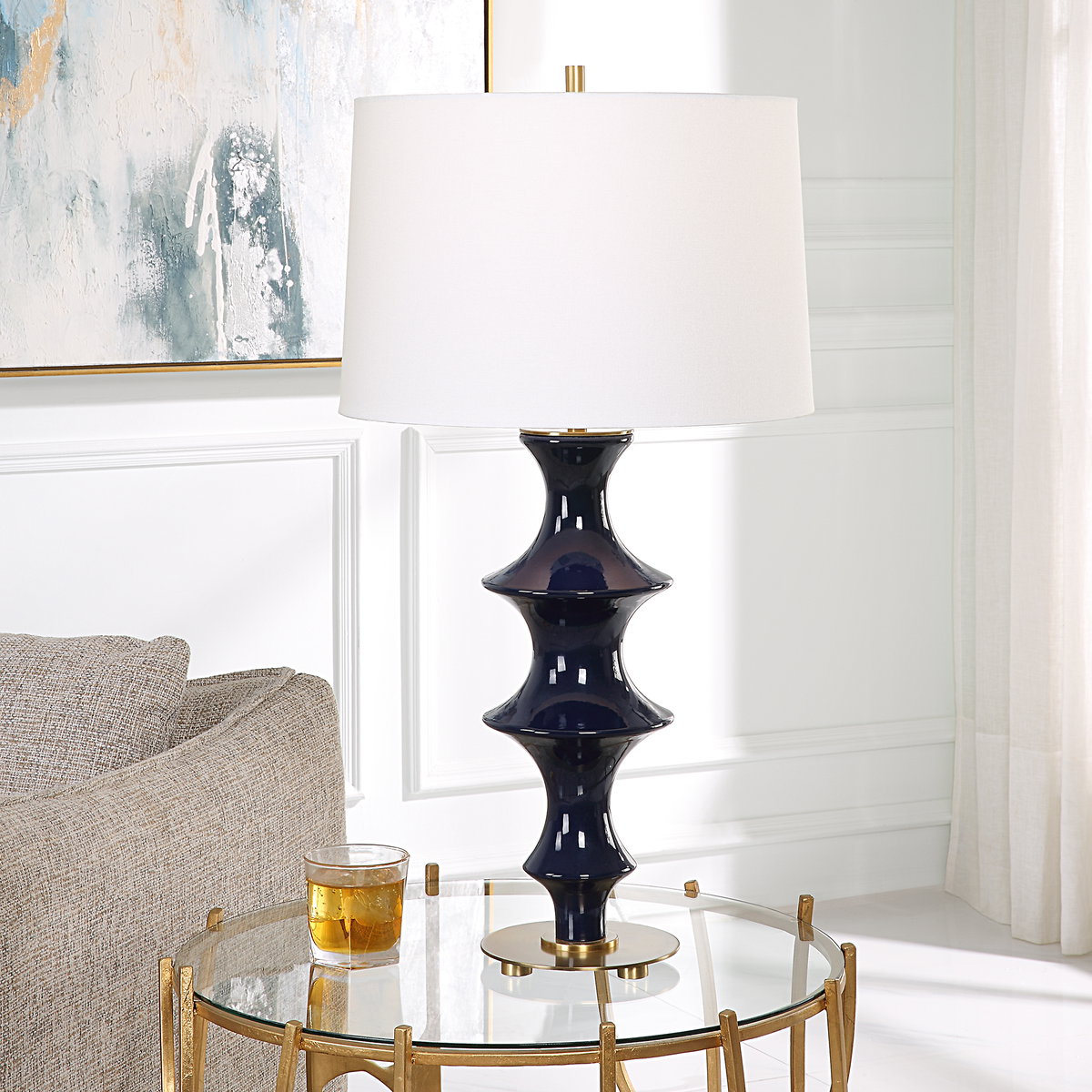 Coil Sculpted Blue Table Lamp, by Uttermost, 15" width x 28.75" height x 15" depth View 2