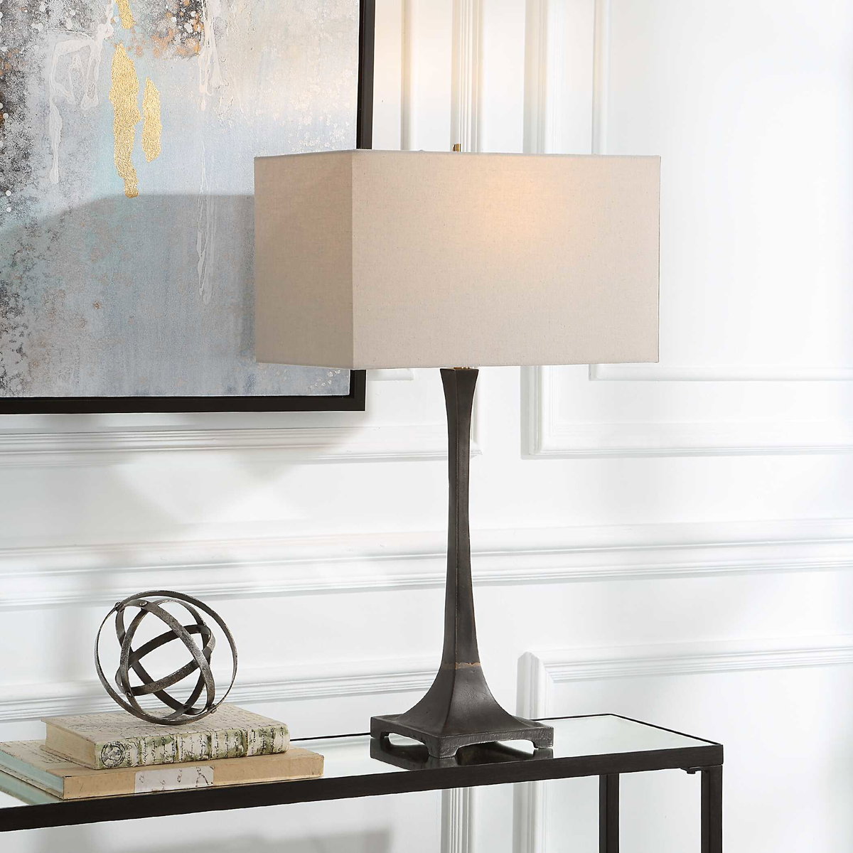 Reydan Tapered Iron Table Lamp, by Uttermost, 17" width x 29.5" height x 10" depth View 2