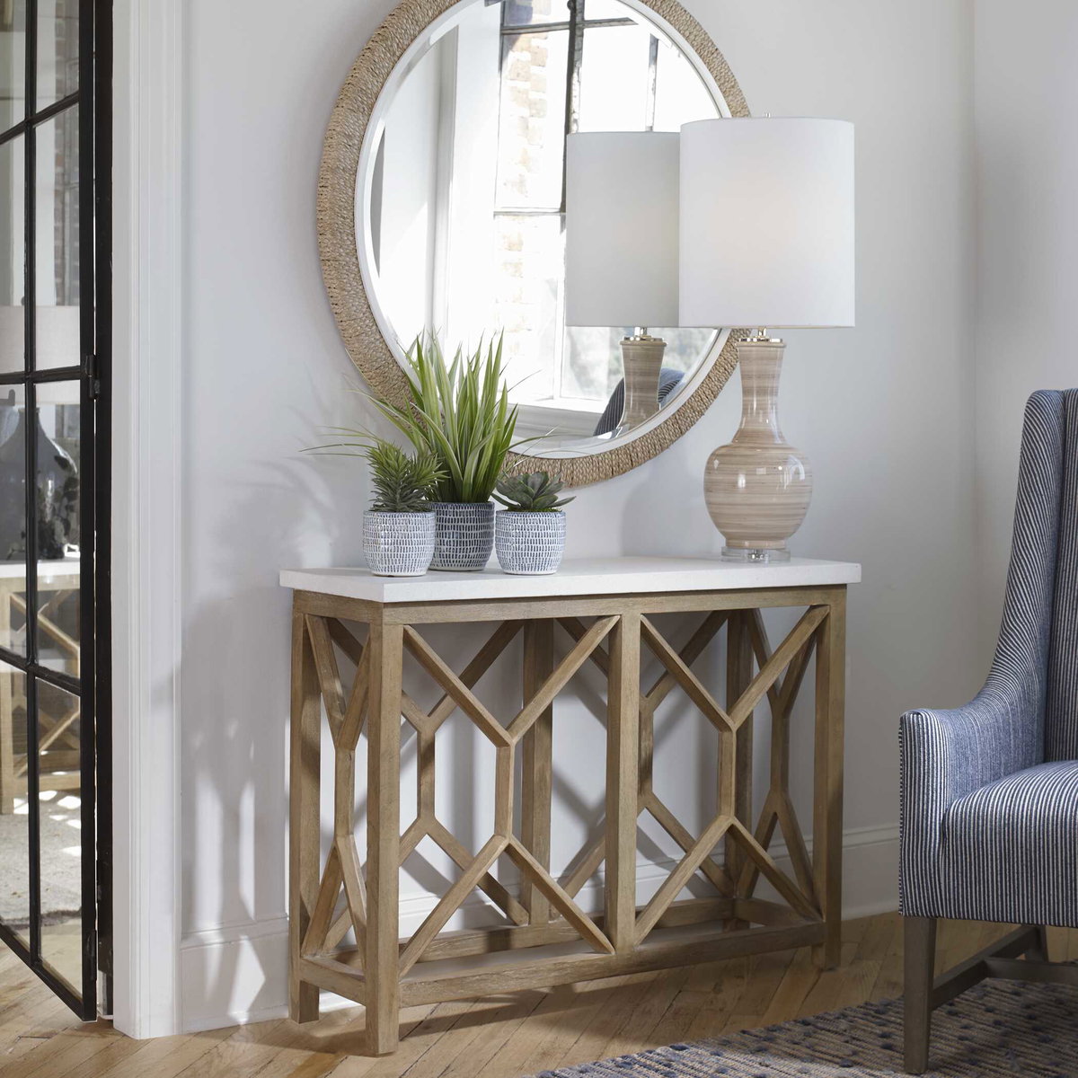 Catali Ivory Stone Console Table, by Uttermost, 41" width x 30" height x 14" depth View 7