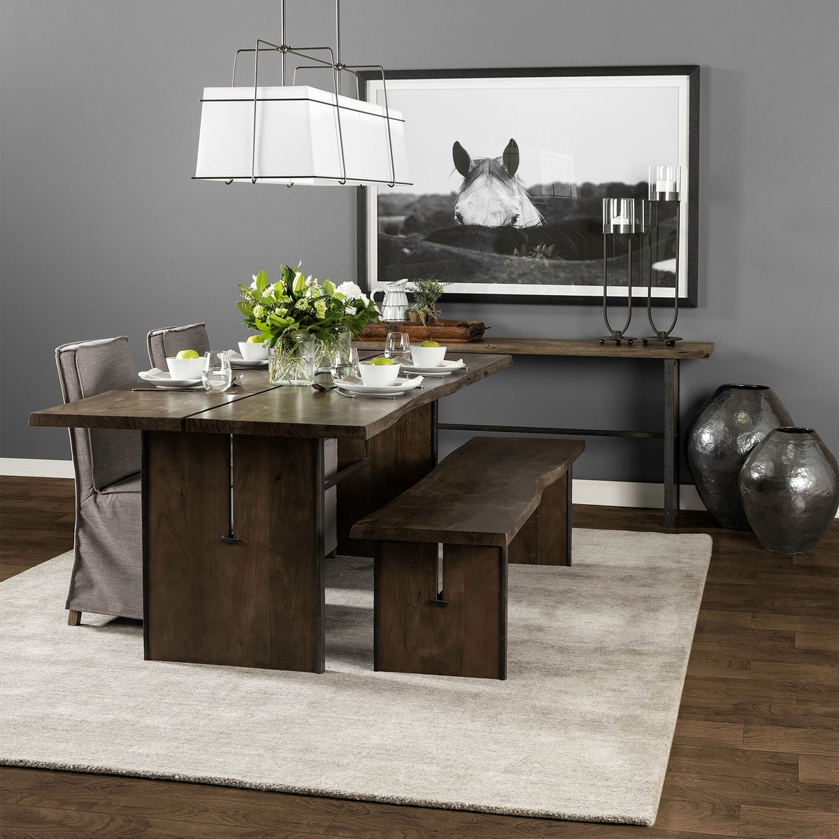 Ledger 84'L x 38'W Trestle Dining Table | Modern | Brown Wood | Seats 8, by Mercana, 84" length x 38" width x 30" height View 2