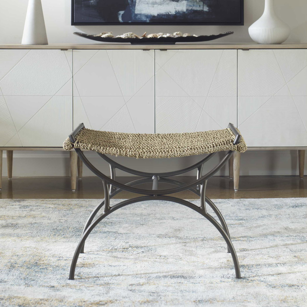Playa Seagrass Small Bench, Benche by Uttermost, 26.25" width x 21.25" height x 18" depth View 4